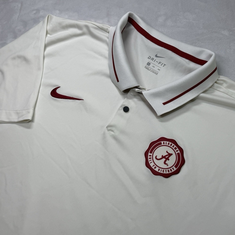 Nike Alabama Crimson‎ Tide Dri-FIT Polo Shirt White 3XL Roll Tide Rare Puff Logo